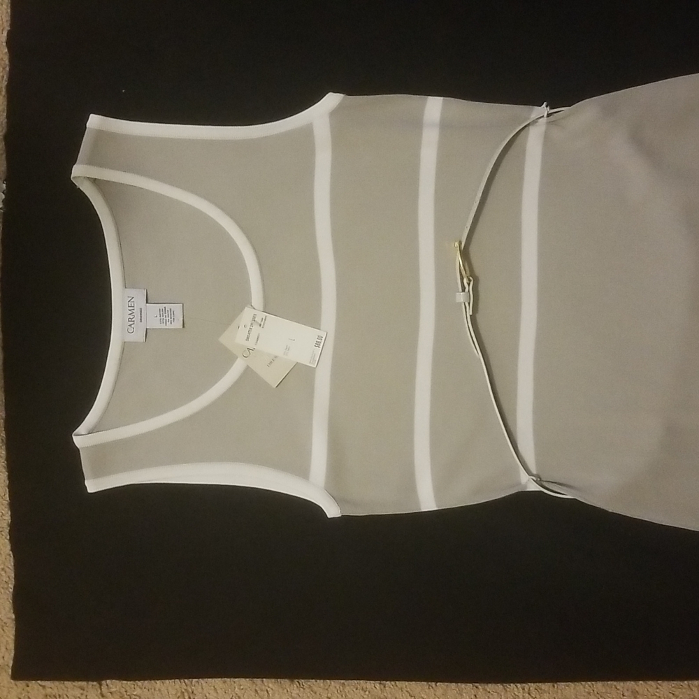 Women's Carmen Grey & White Sleeveless Scoop Neck Sweater Dress NWT